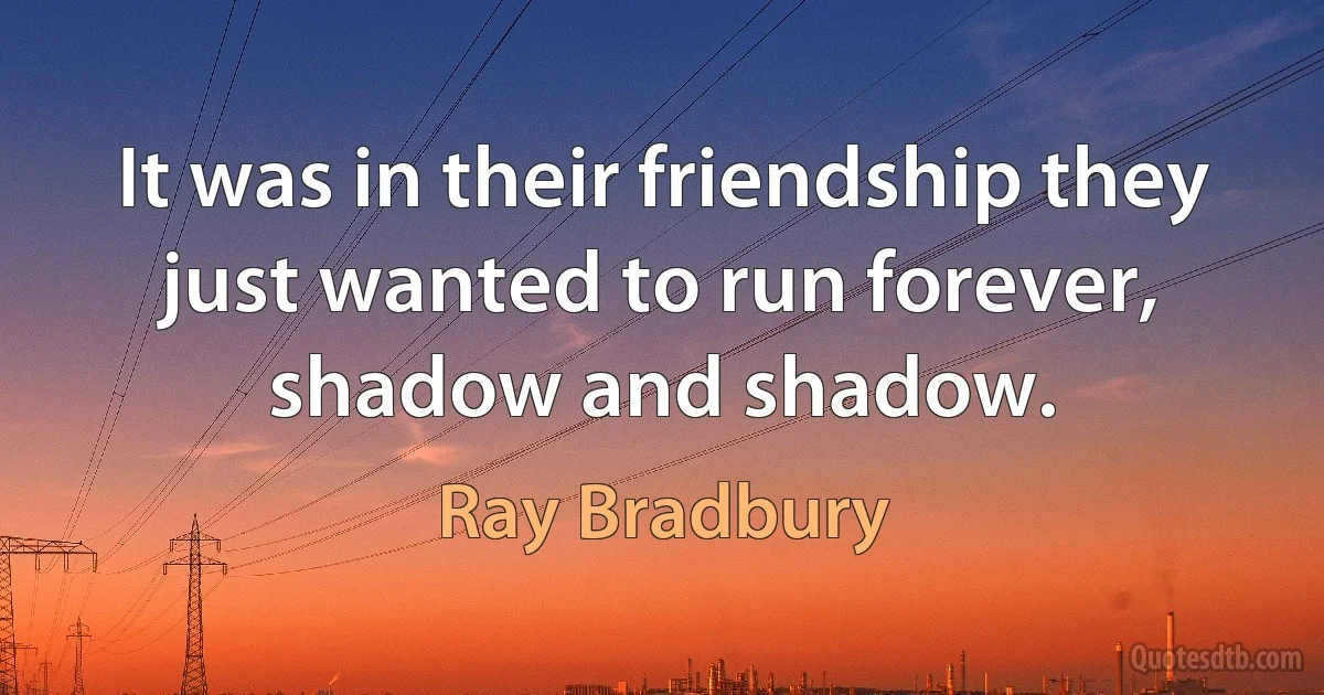 It was in their friendship they just wanted to run forever, shadow and shadow. (Ray Bradbury)