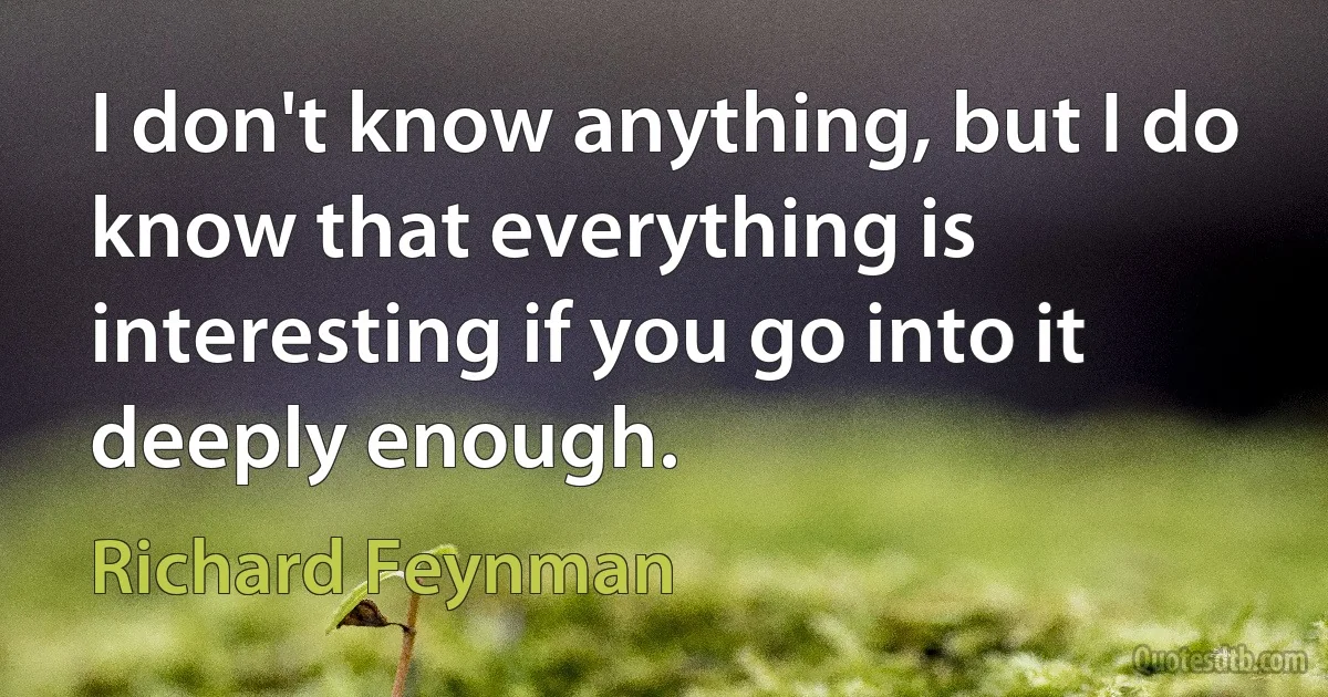 I don't know anything, but I do know that everything is interesting if you go into it deeply enough. (Richard Feynman)