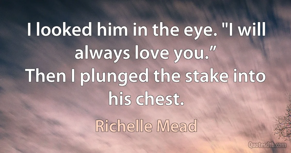 I looked him in the eye. "I will always love you.”
Then I plunged the stake into his chest. (Richelle Mead)