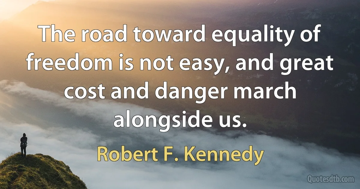 The road toward equality of freedom is not easy, and great cost and danger march alongside us. (Robert F. Kennedy)