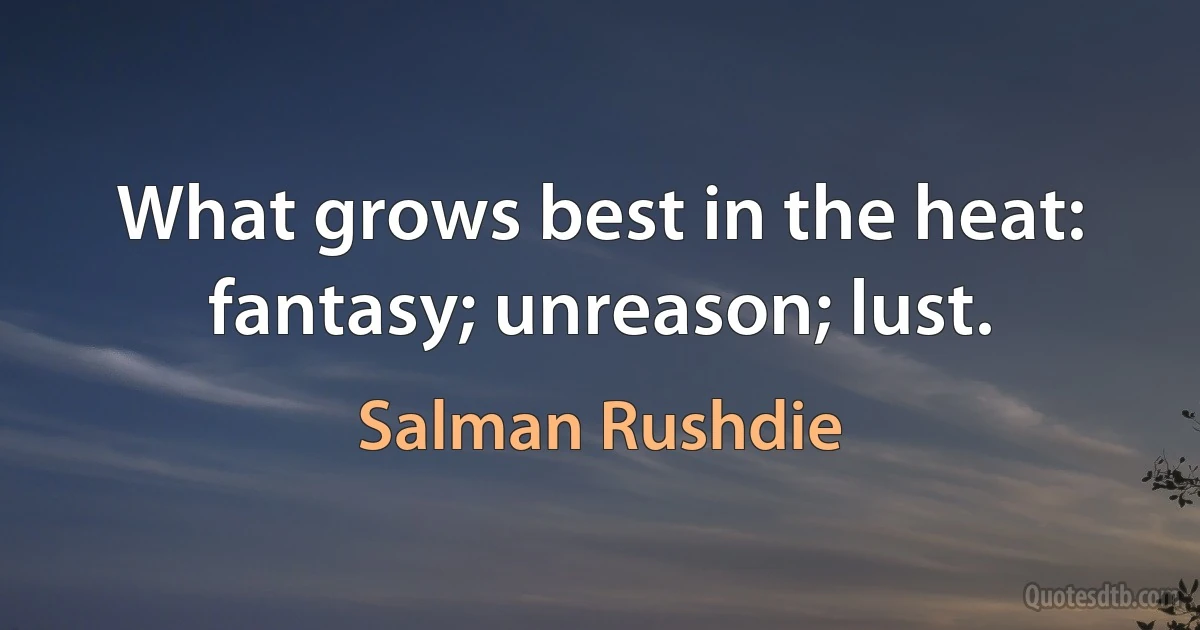 What grows best in the heat: fantasy; unreason; lust. (Salman Rushdie)