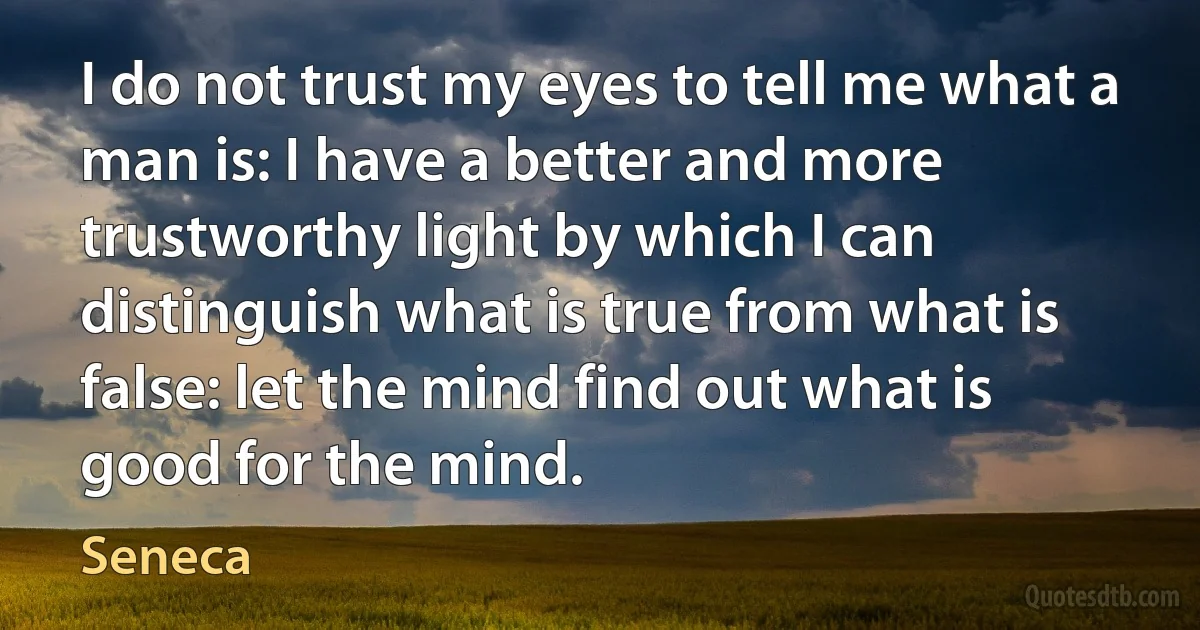 I do not trust my eyes to tell me what a man is: I have a better and more trustworthy light by which I can distinguish what is true from what is false: let the mind find out what is good for the mind. (Seneca)