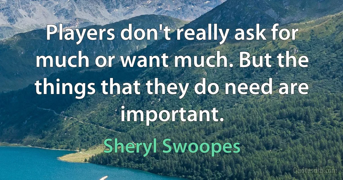 Players don't really ask for much or want much. But the things that they do need are important. (Sheryl Swoopes)