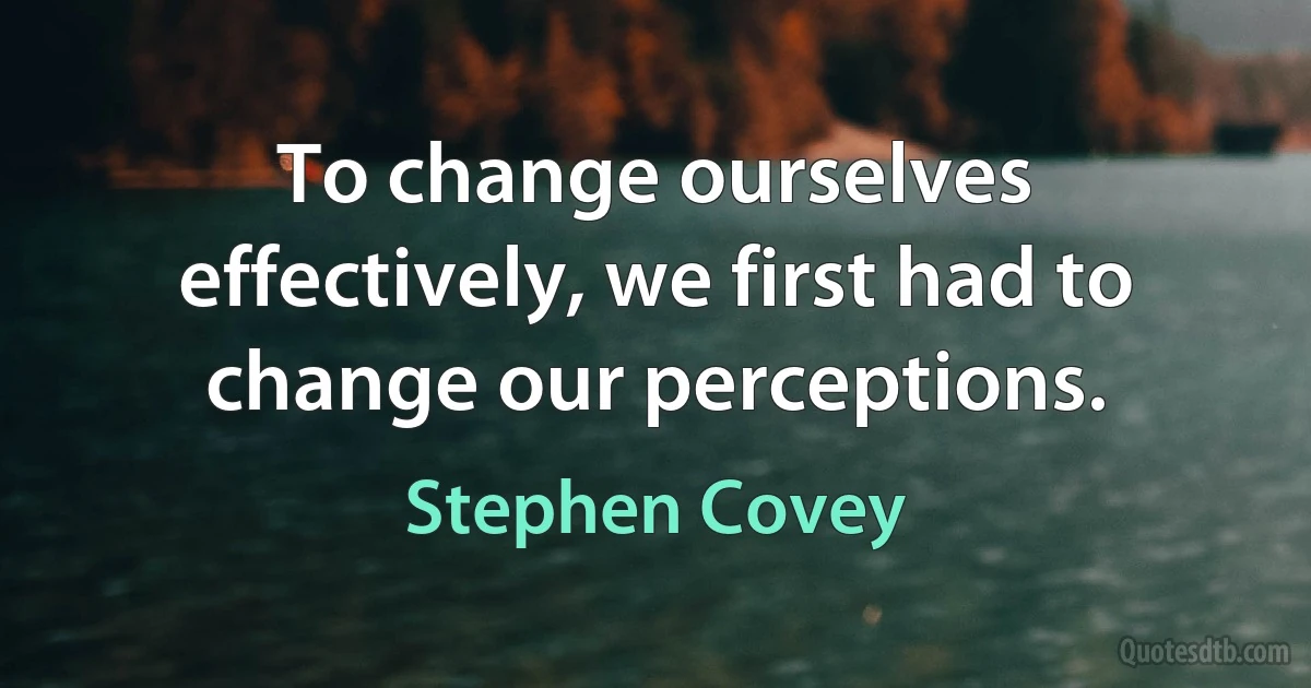 To change ourselves effectively, we first had to change our perceptions. (Stephen Covey)