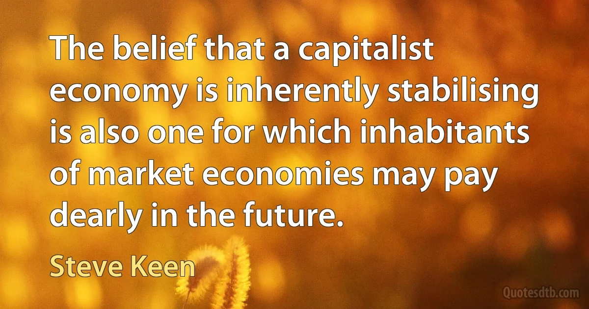 The belief that a capitalist economy is inherently stabilising is also one for which inhabitants of market economies may pay dearly in the future. (Steve Keen)