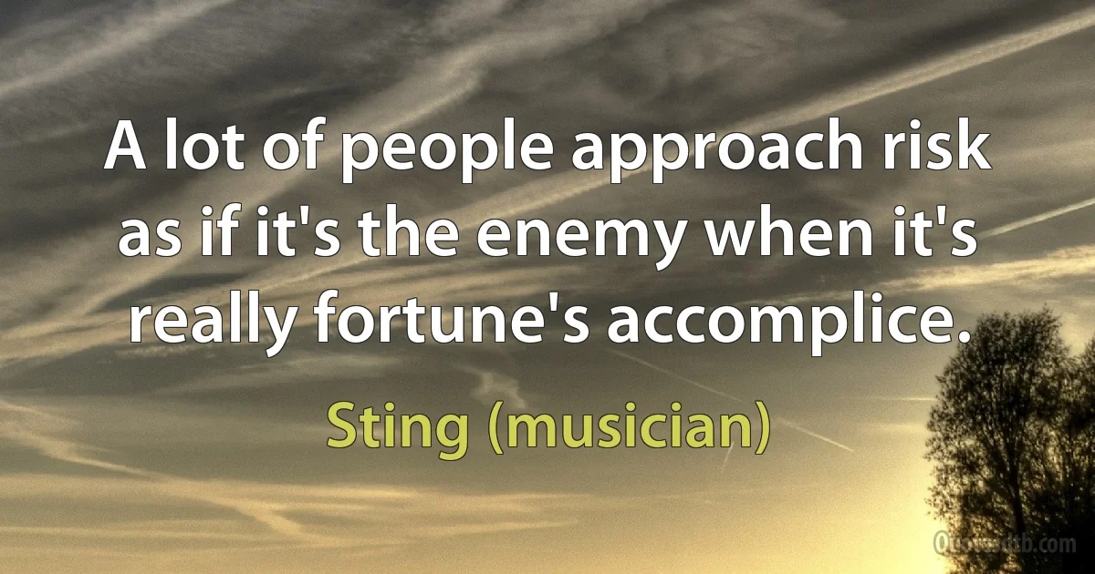 A lot of people approach risk as if it's the enemy when it's really fortune's accomplice. (Sting (musician))