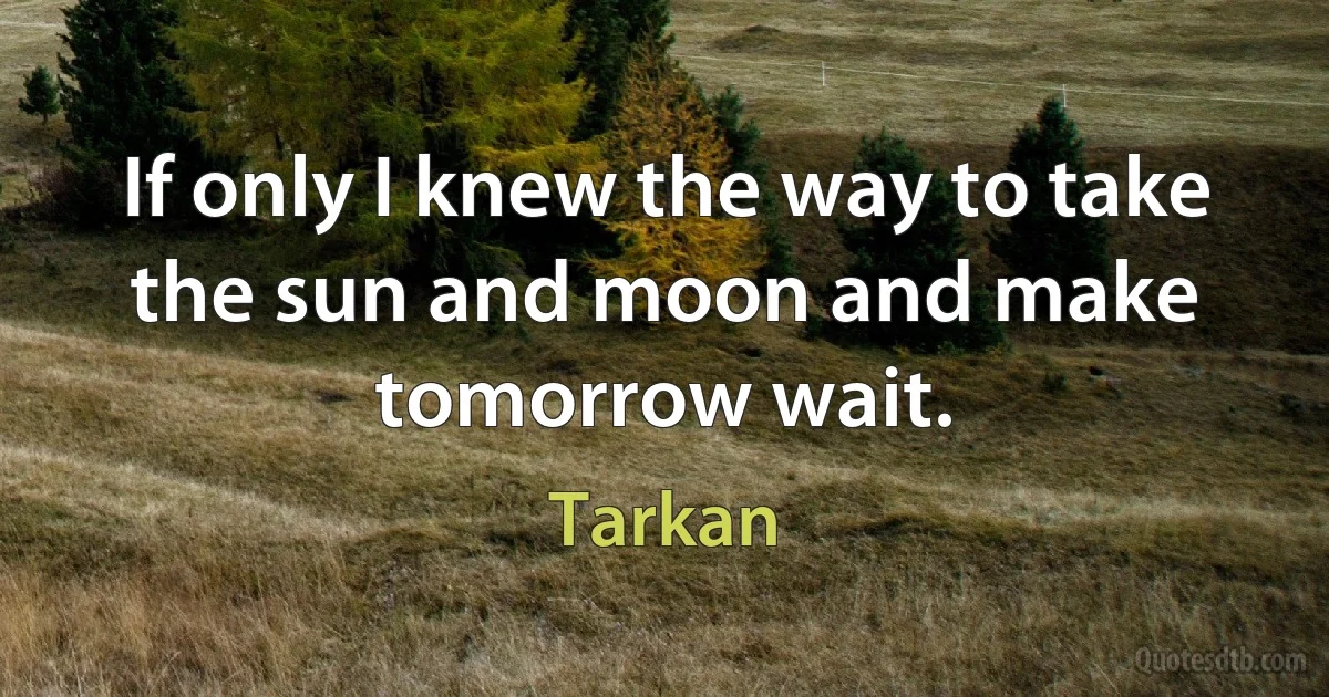 If only I knew the way to take the sun and moon and make tomorrow wait. (Tarkan)