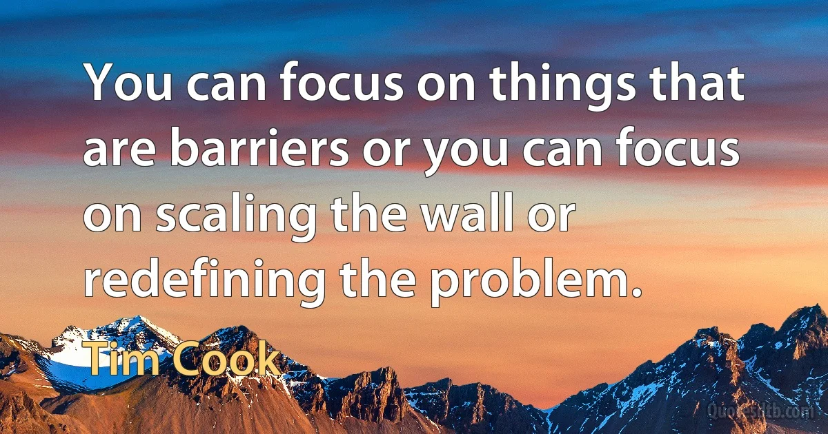 You can focus on things that are barriers or you can focus on scaling the wall or redefining the problem. (Tim Cook)