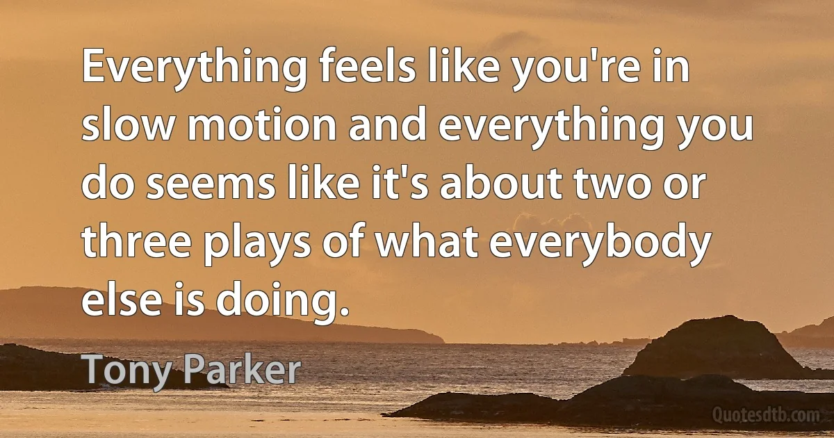 Everything feels like you're in slow motion and everything you do seems like it's about two or three plays of what everybody else is doing. (Tony Parker)