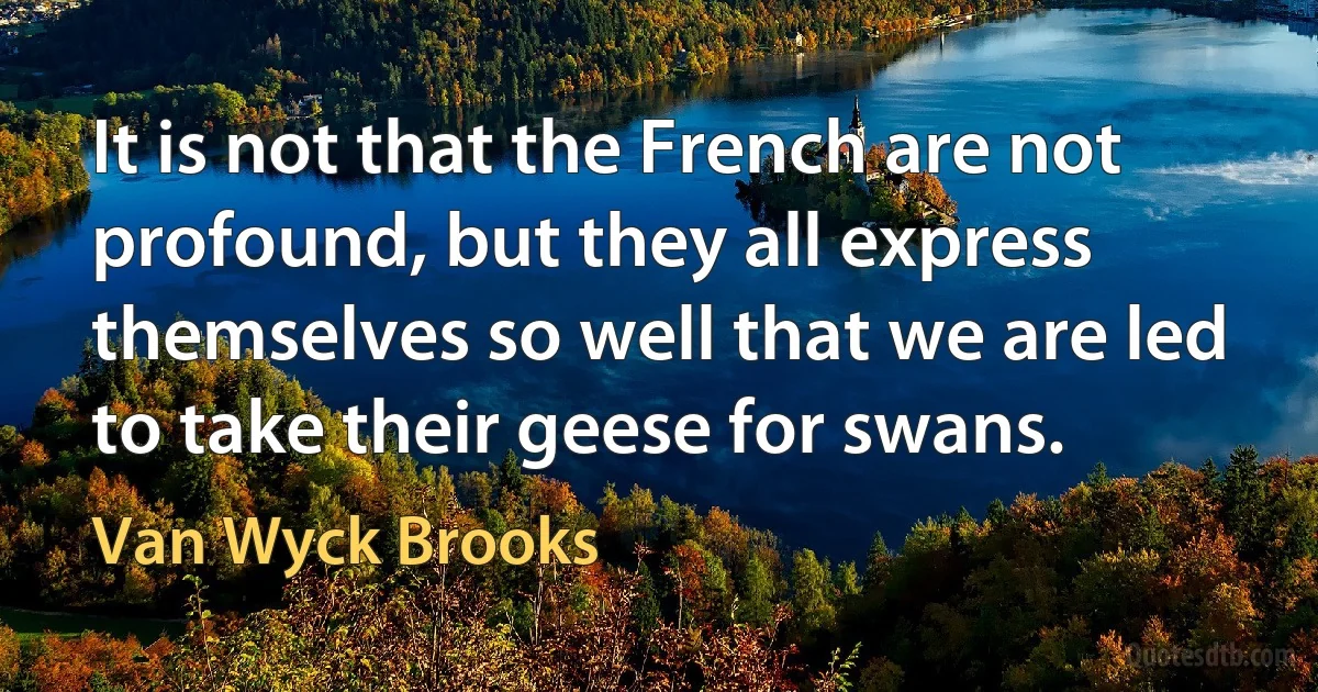 It is not that the French are not profound, but they all express themselves so well that we are led to take their geese for swans. (Van Wyck Brooks)