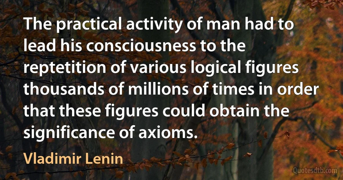 The practical activity of man had to lead his consciousness to the reptetition of various logical figures thousands of millions of times in order that these figures could obtain the significance of axioms. (Vladimir Lenin)