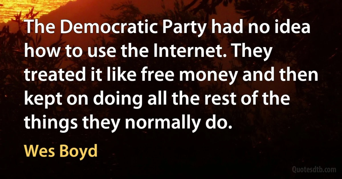 The Democratic Party had no idea how to use the Internet. They treated it like free money and then kept on doing all the rest of the things they normally do. (Wes Boyd)