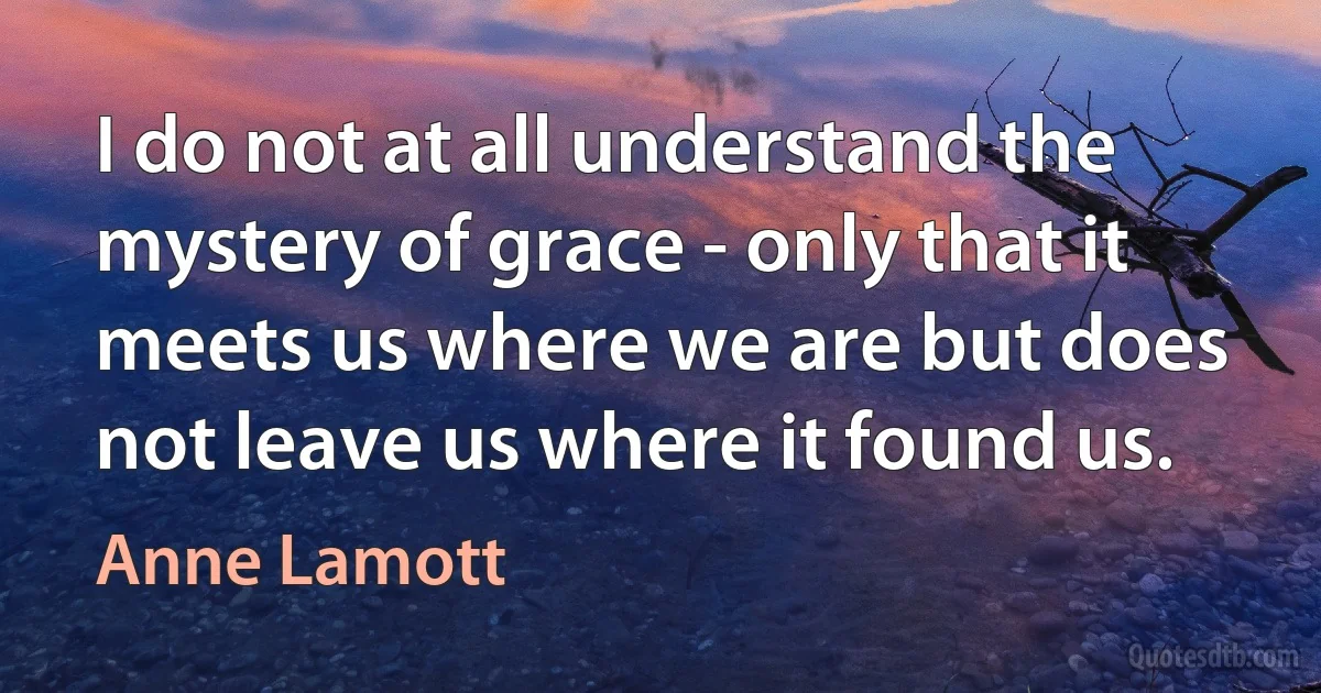 I do not at all understand the mystery of grace - only that it meets us where we are but does not leave us where it found us. (Anne Lamott)