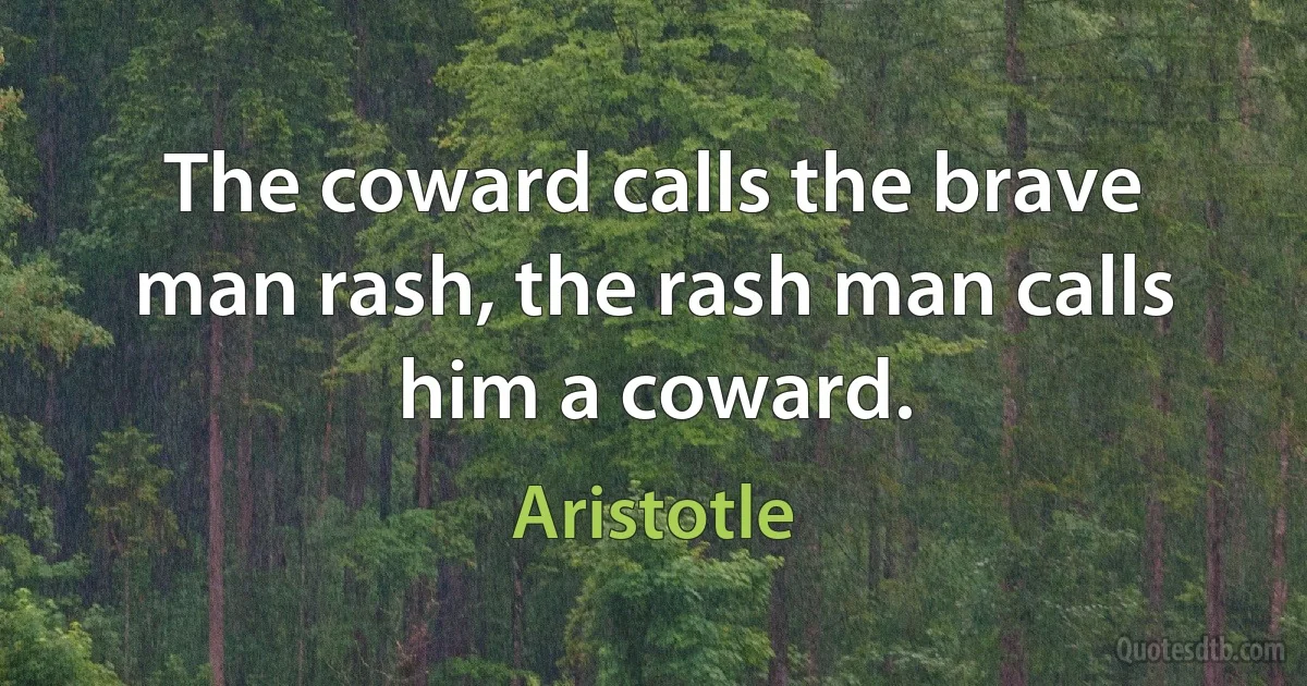 The coward calls the brave man rash, the rash man calls him a coward. (Aristotle)