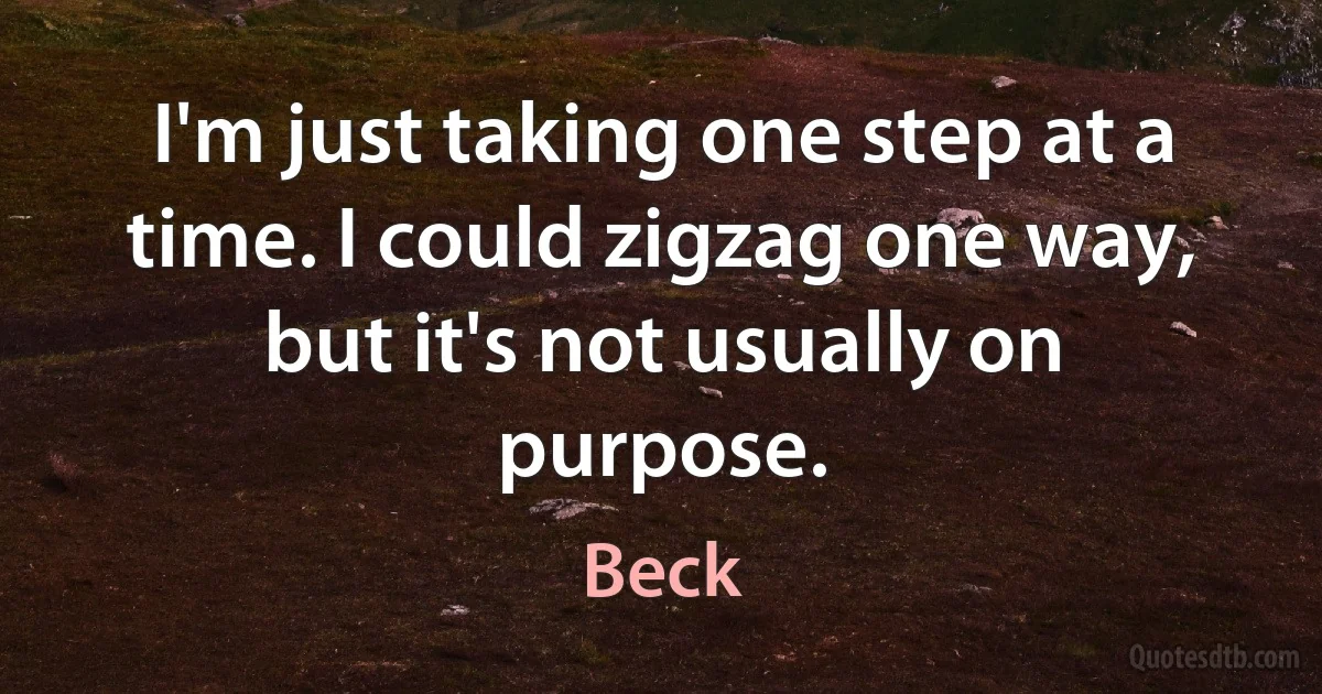 I'm just taking one step at a time. I could zigzag one way, but it's not usually on purpose. (Beck)