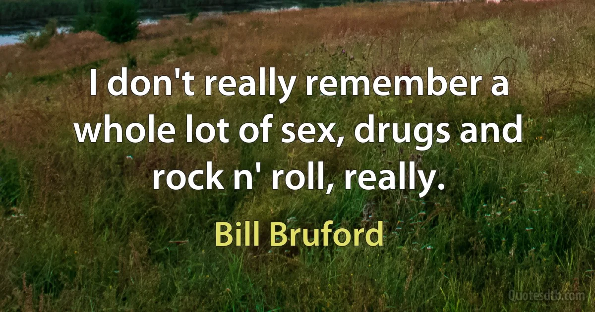 I don't really remember a whole lot of sex, drugs and rock n' roll, really. (Bill Bruford)