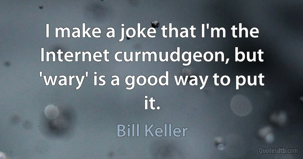 I make a joke that I'm the Internet curmudgeon, but 'wary' is a good way to put it. (Bill Keller)