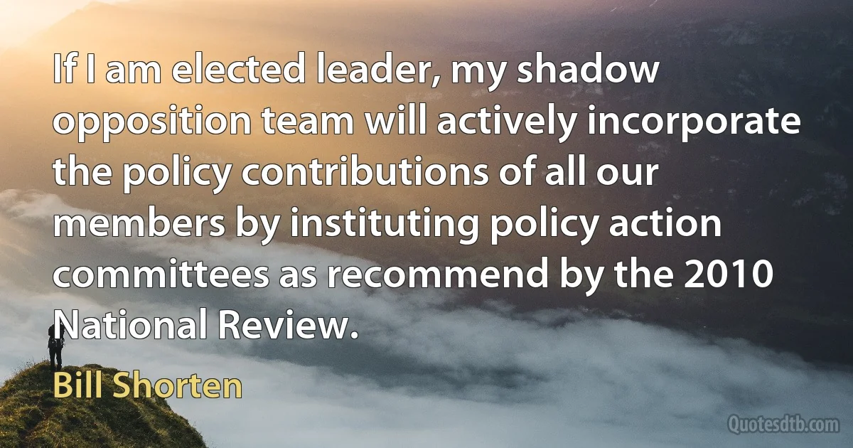 If I am elected leader, my shadow opposition team will actively incorporate the policy contributions of all our members by instituting policy action committees as recommend by the 2010 National Review. (Bill Shorten)