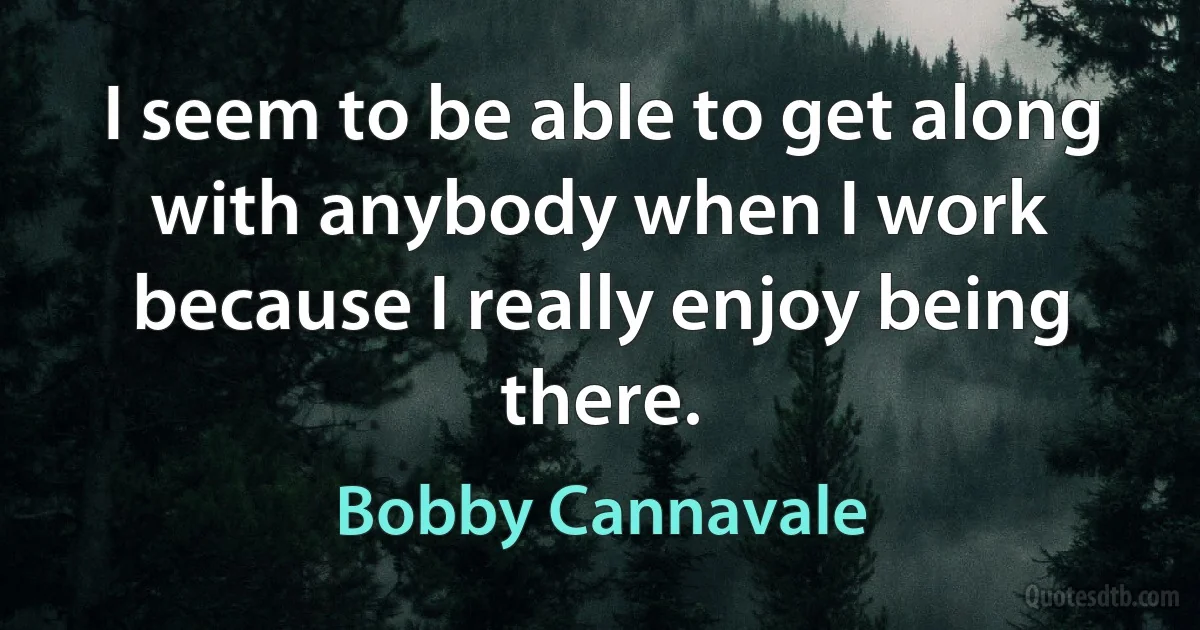 I seem to be able to get along with anybody when I work because I really enjoy being there. (Bobby Cannavale)