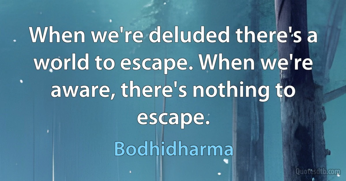 When we're deluded there's a world to escape. When we're aware, there's nothing to escape. (Bodhidharma)