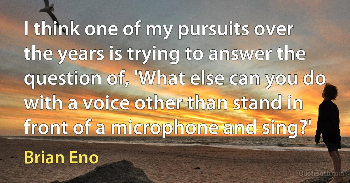 I think one of my pursuits over the years is trying to answer the question of, 'What else can you do with a voice other than stand in front of a microphone and sing?' (Brian Eno)