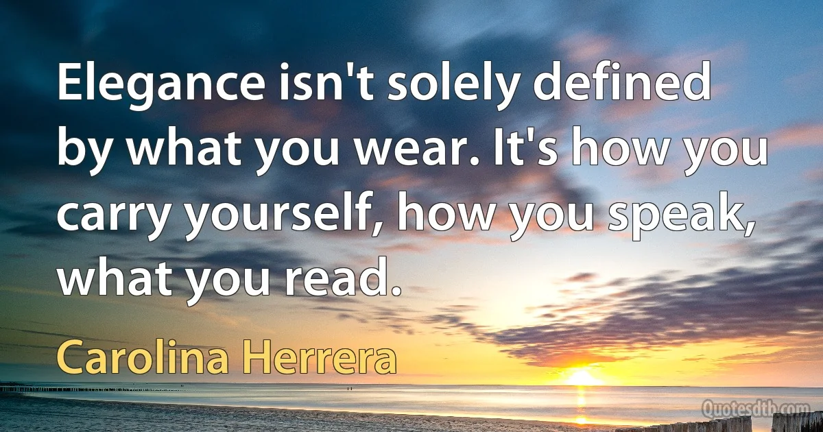 Elegance isn't solely defined by what you wear. It's how you carry yourself, how you speak, what you read. (Carolina Herrera)