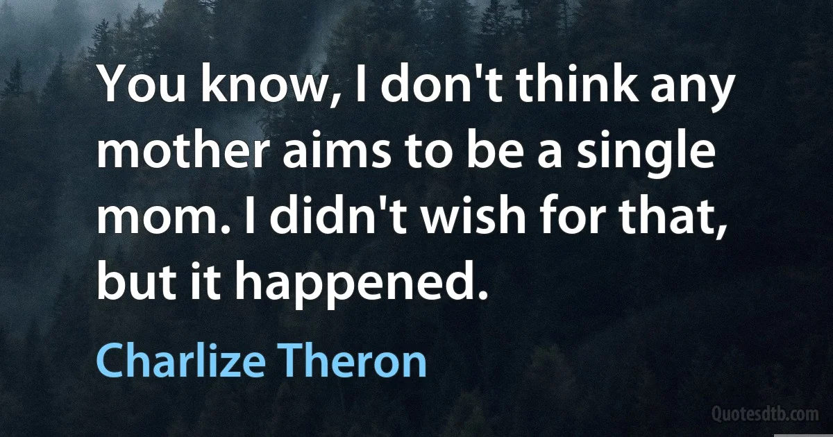 You know, I don't think any mother aims to be a single mom. I didn't wish for that, but it happened. (Charlize Theron)