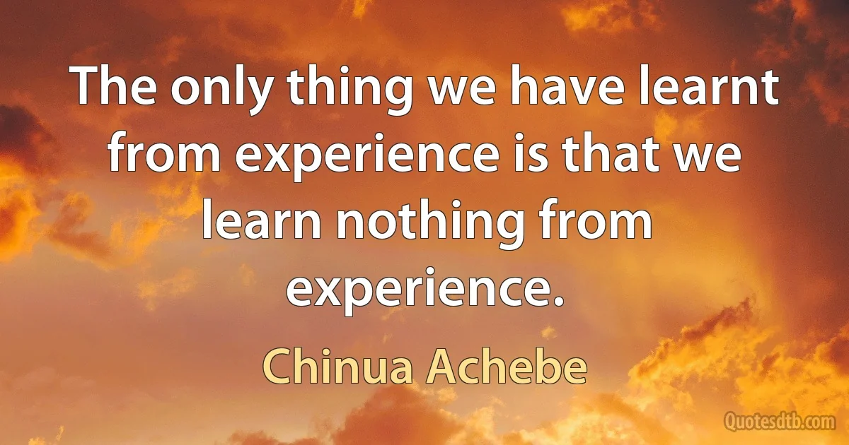 The only thing we have learnt from experience is that we learn nothing from experience. (Chinua Achebe)