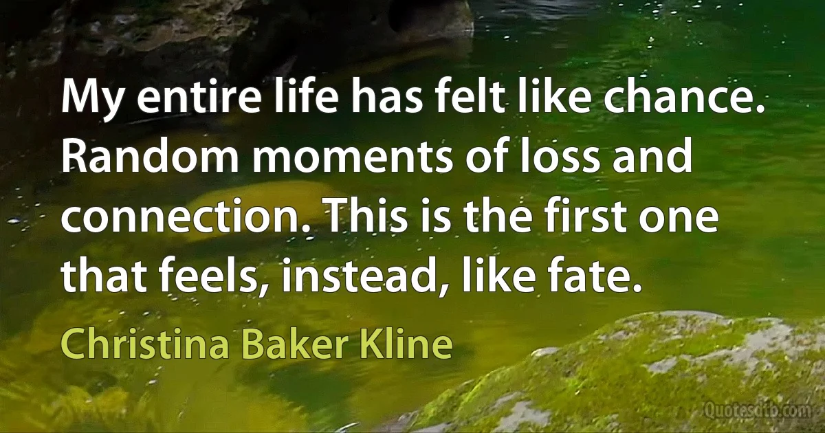 My entire life has felt like chance. Random moments of loss and connection. This is the first one that feels, instead, like fate. (Christina Baker Kline)