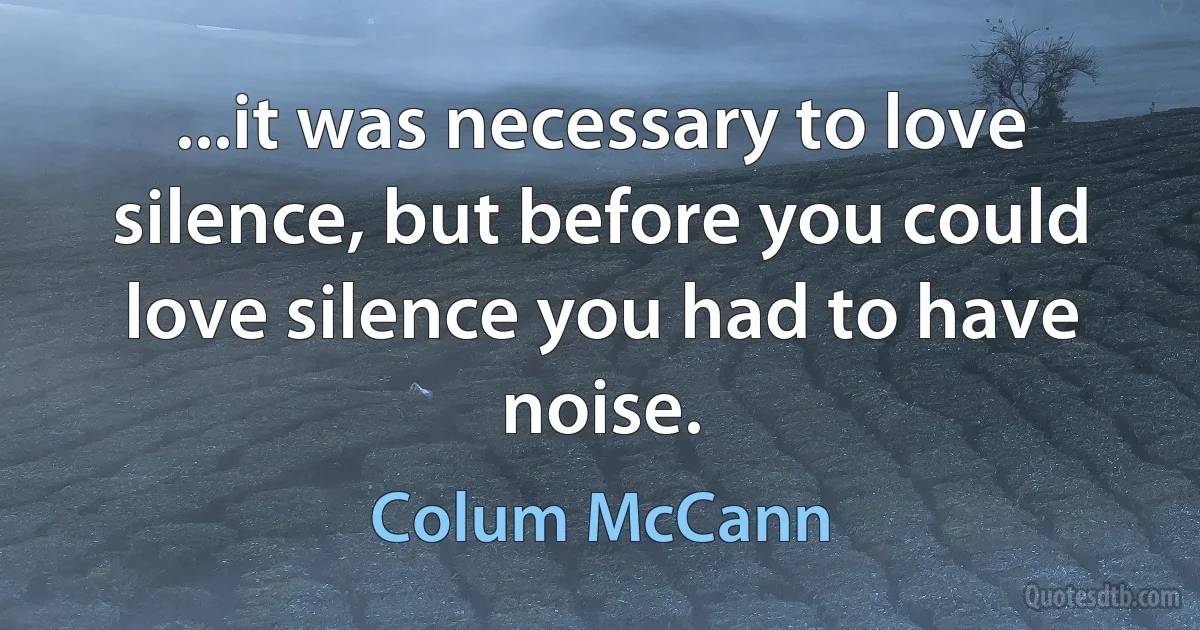 ...it was necessary to love silence, but before you could love silence you had to have noise. (Colum McCann)