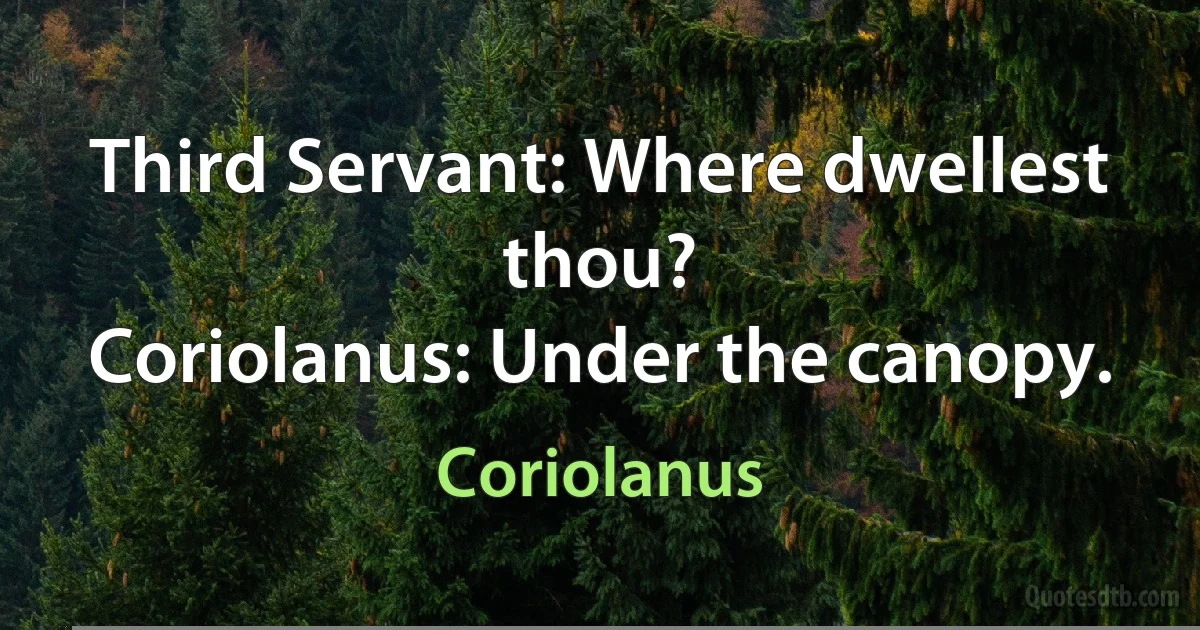 Third Servant: Where dwellest thou?
Coriolanus: Under the canopy. (Coriolanus)