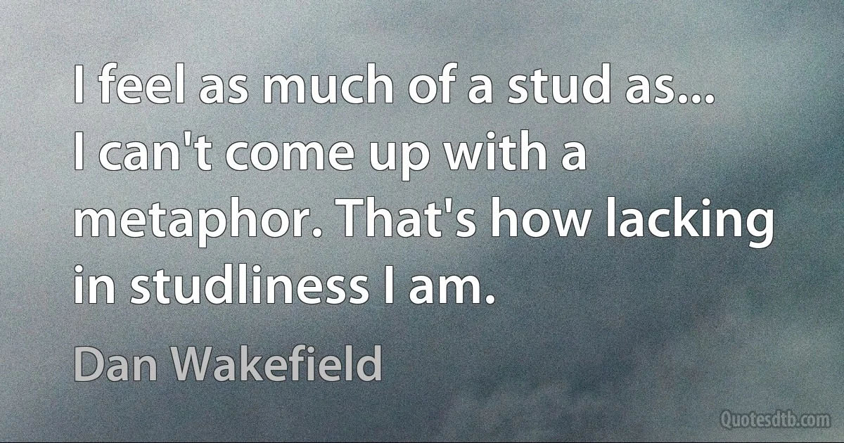 I feel as much of a stud as... I can't come up with a metaphor. That's how lacking in studliness I am. (Dan Wakefield)