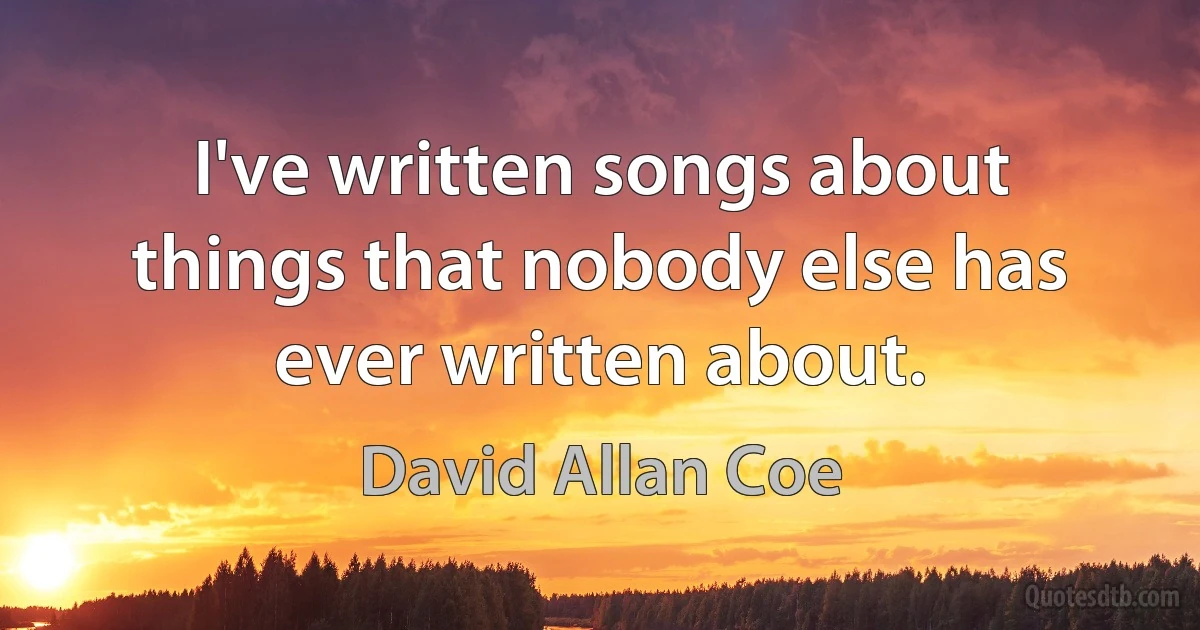 I've written songs about things that nobody else has ever written about. (David Allan Coe)