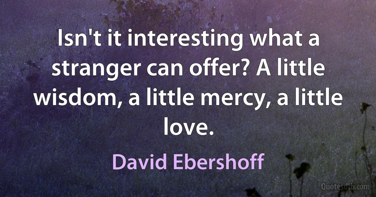 Isn't it interesting what a stranger can offer? A little wisdom, a little mercy, a little love. (David Ebershoff)