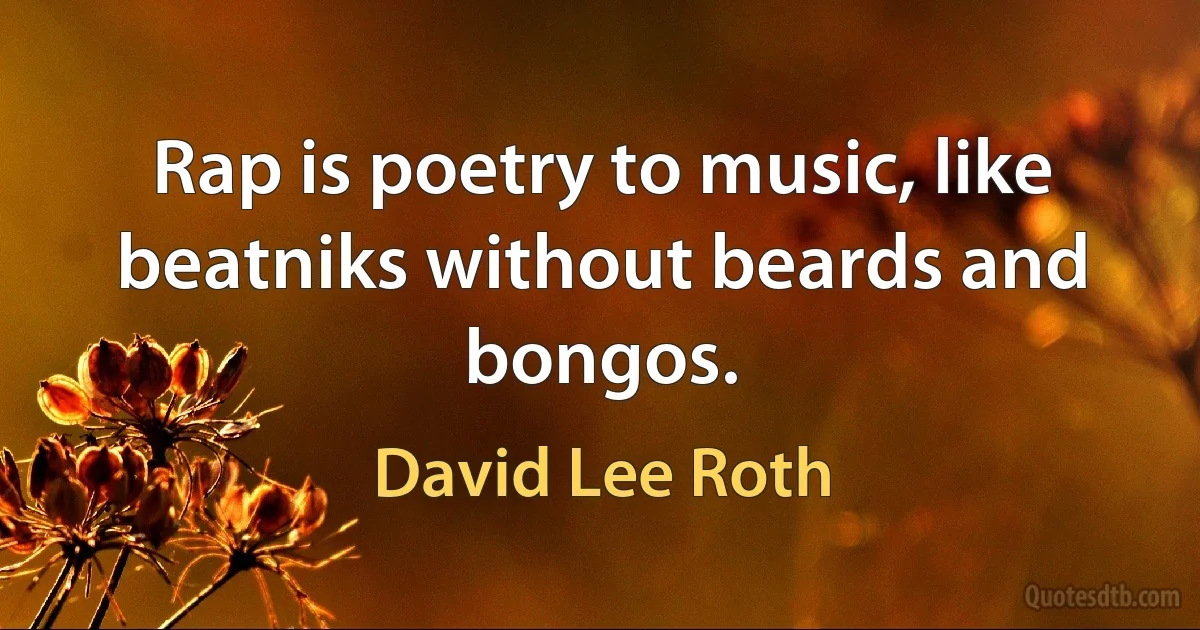 Rap is poetry to music, like beatniks without beards and bongos. (David Lee Roth)