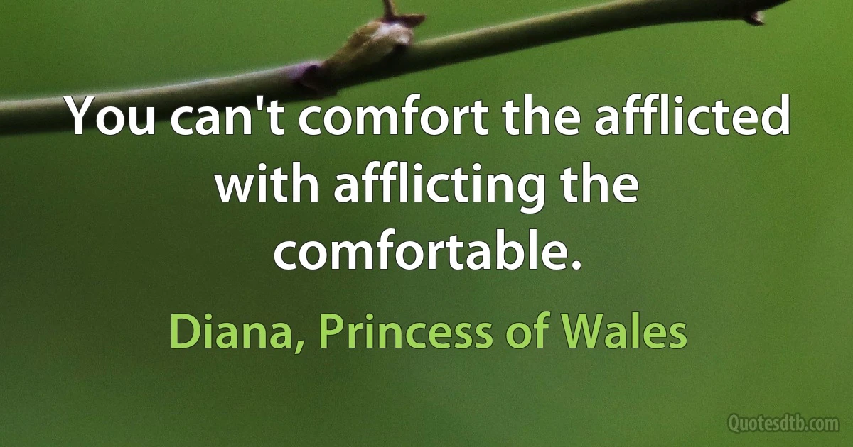 You can't comfort the afflicted with afflicting the comfortable. (Diana, Princess of Wales)