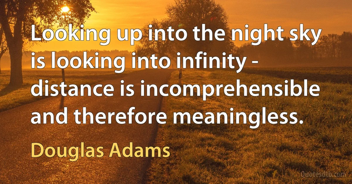 Looking up into the night sky is looking into infinity - distance is incomprehensible and therefore meaningless. (Douglas Adams)