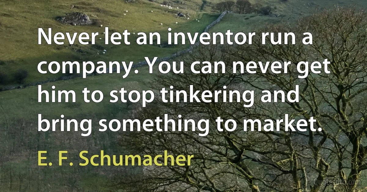 Never let an inventor run a company. You can never get him to stop tinkering and bring something to market. (E. F. Schumacher)