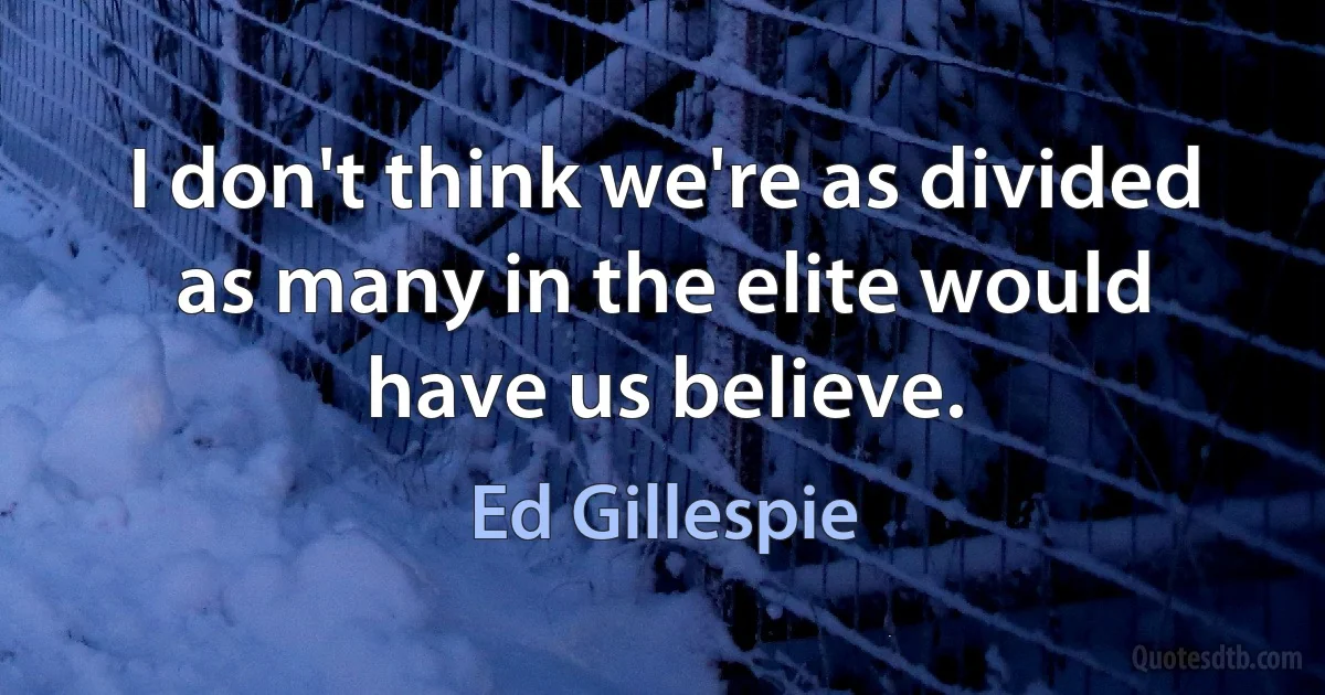 I don't think we're as divided as many in the elite would have us believe. (Ed Gillespie)