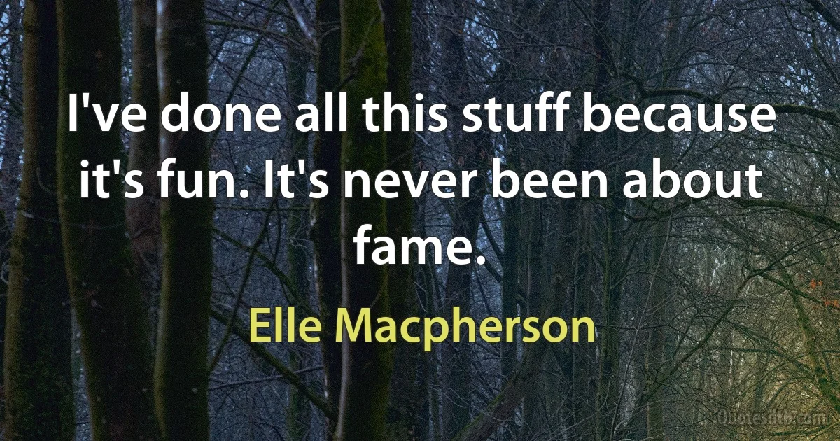 I've done all this stuff because it's fun. It's never been about fame. (Elle Macpherson)