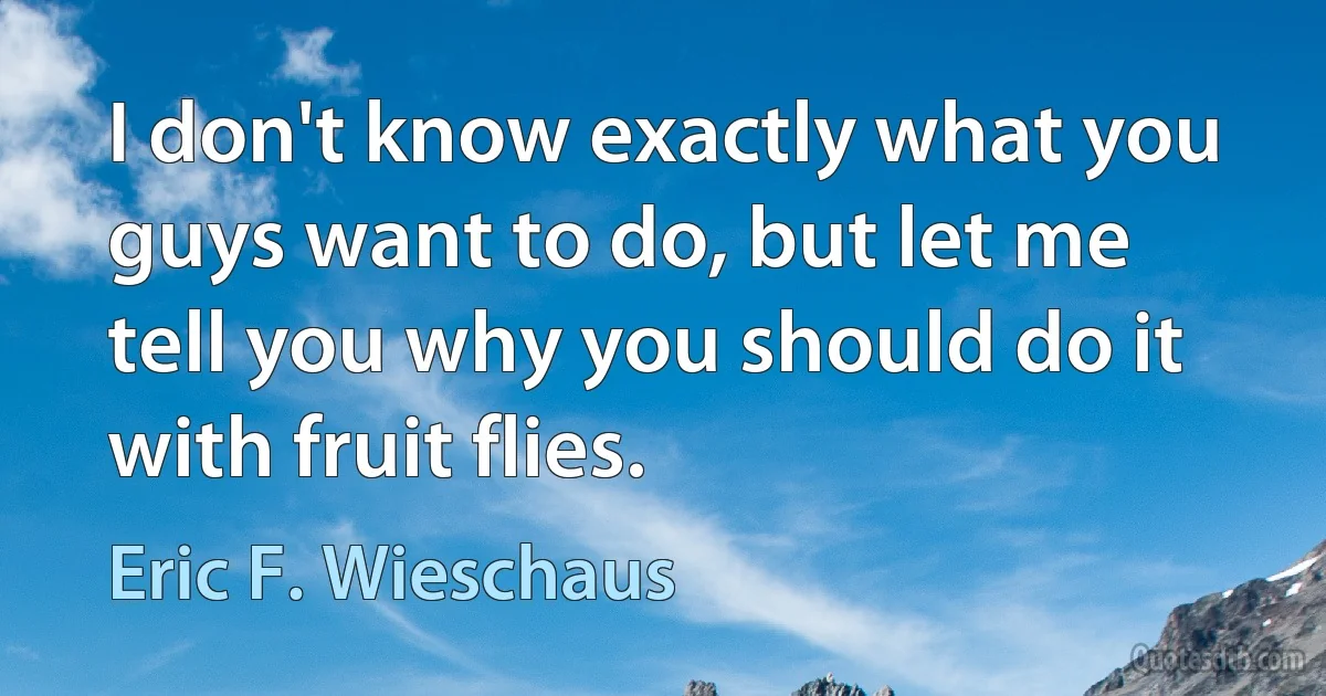 I don't know exactly what you guys want to do, but let me tell you why you should do it with fruit flies. (Eric F. Wieschaus)