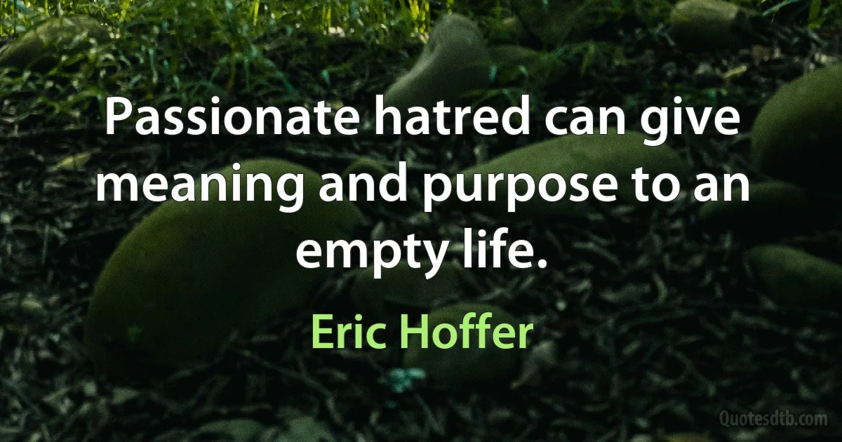 Passionate hatred can give meaning and purpose to an empty life. (Eric Hoffer)