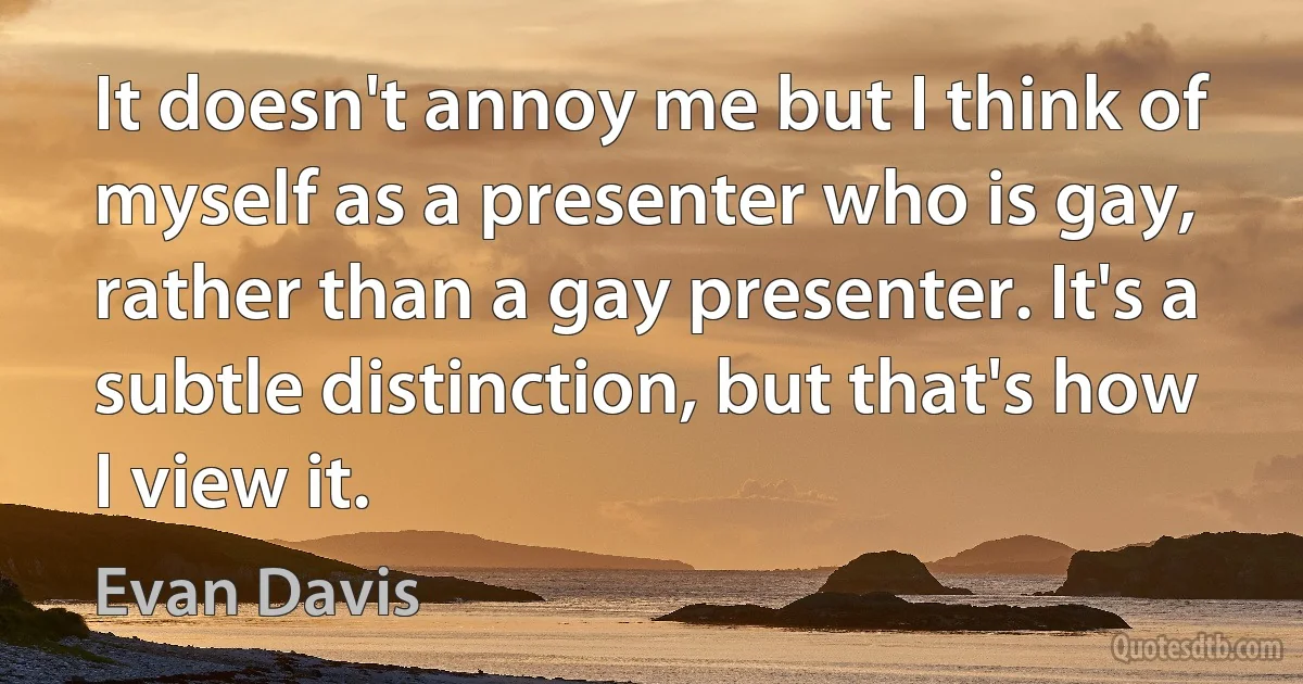 It doesn't annoy me but I think of myself as a presenter who is gay, rather than a gay presenter. It's a subtle distinction, but that's how I view it. (Evan Davis)