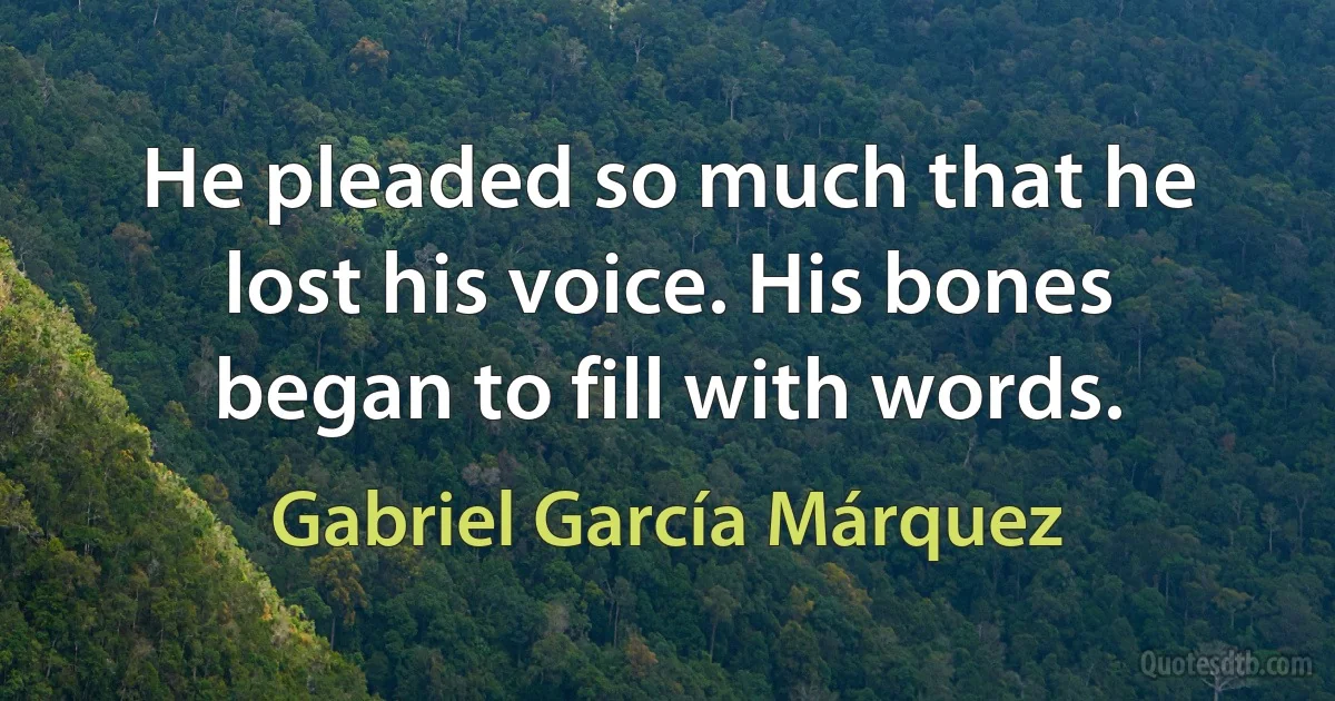 He pleaded so much that he lost his voice. His bones began to fill with words. (Gabriel García Márquez)