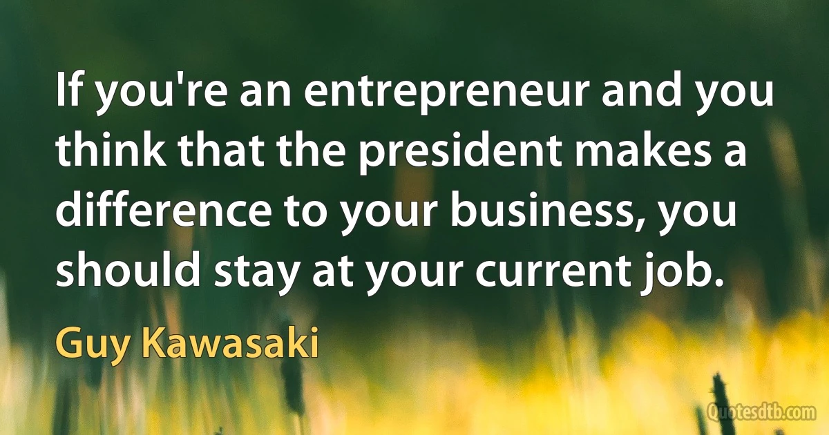 If you're an entrepreneur and you think that the president makes a difference to your business, you should stay at your current job. (Guy Kawasaki)