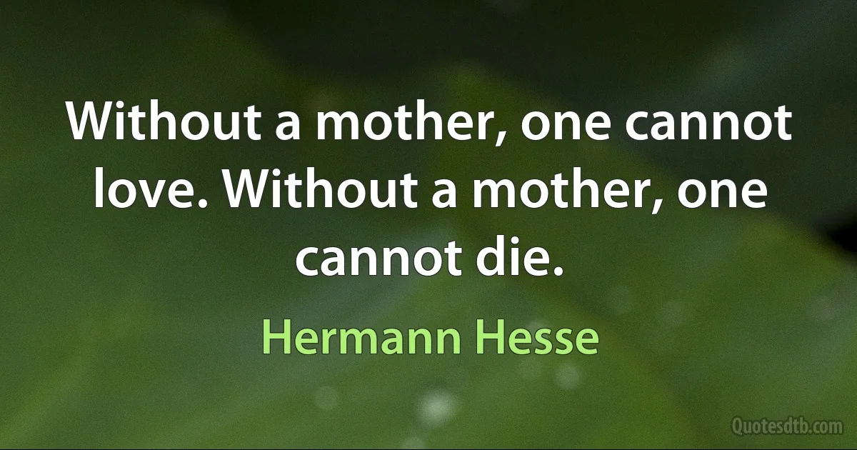 Without a mother, one cannot love. Without a mother, one cannot die. (Hermann Hesse)