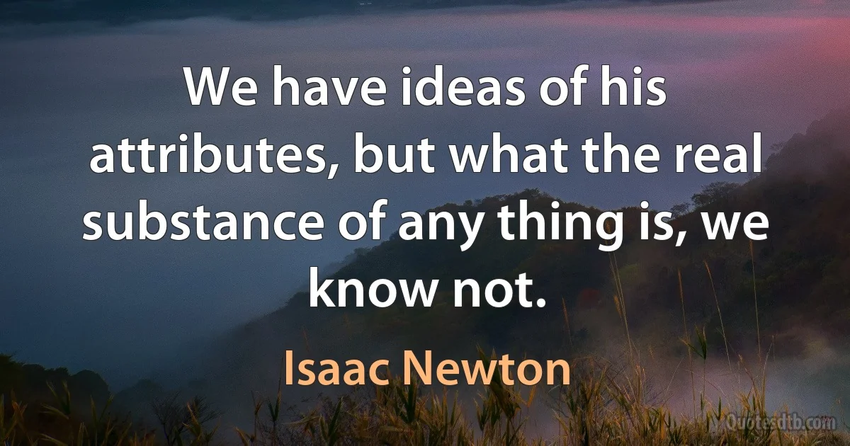 We have ideas of his attributes, but what the real substance of any thing is, we know not. (Isaac Newton)