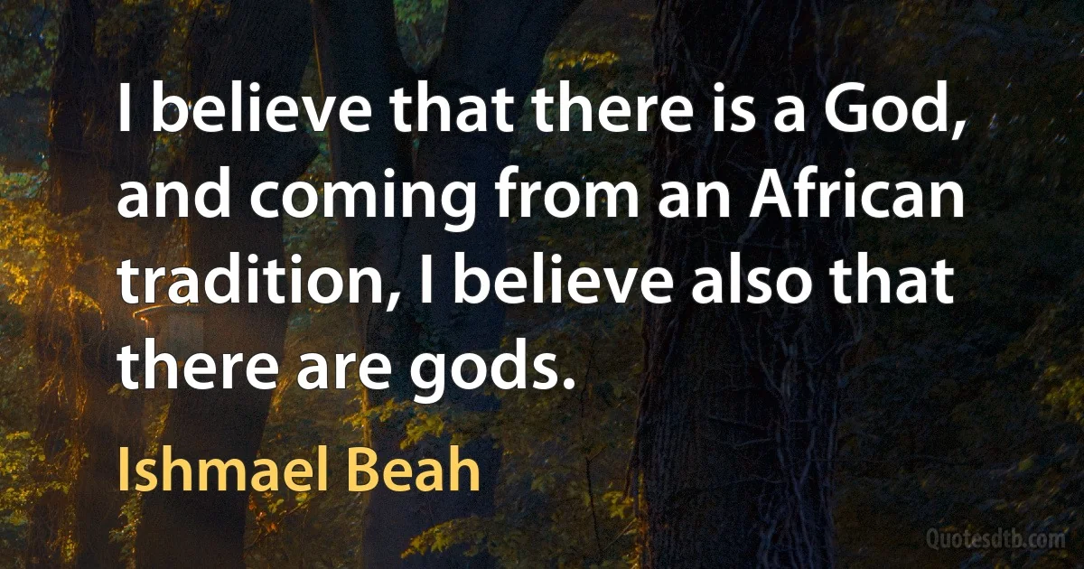 I believe that there is a God, and coming from an African tradition, I believe also that there are gods. (Ishmael Beah)