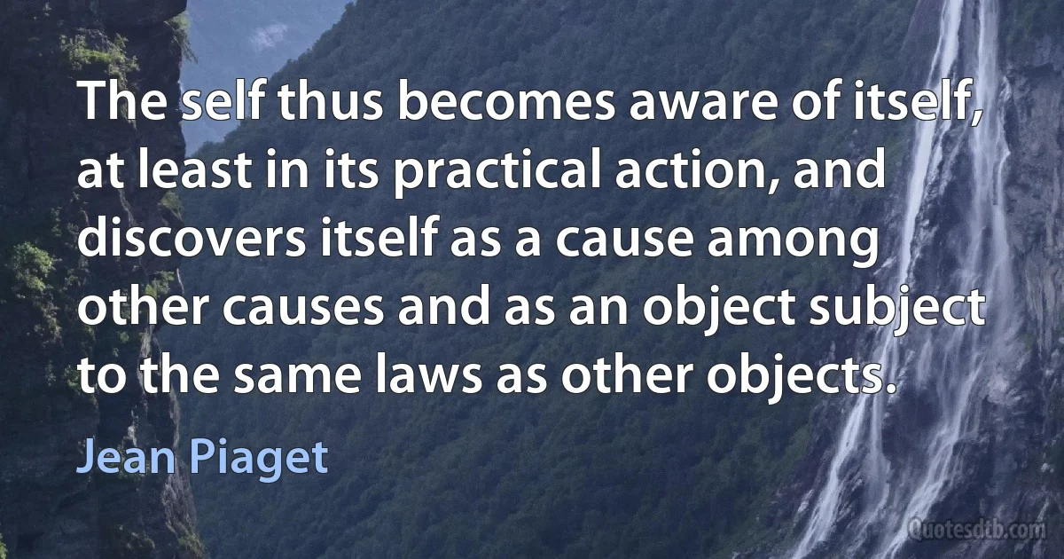 The self thus becomes aware of itself, at least in its practical action, and discovers itself as a cause among other causes and as an object subject to the same laws as other objects. (Jean Piaget)