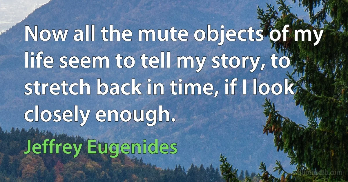 Now all the mute objects of my life seem to tell my story, to stretch back in time, if I look closely enough. (Jeffrey Eugenides)